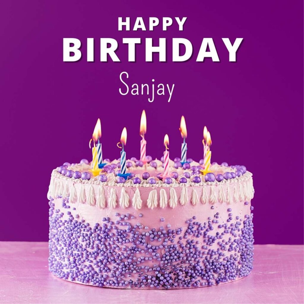 Happy Birthday Sanjay Flower Purple - Greet Name