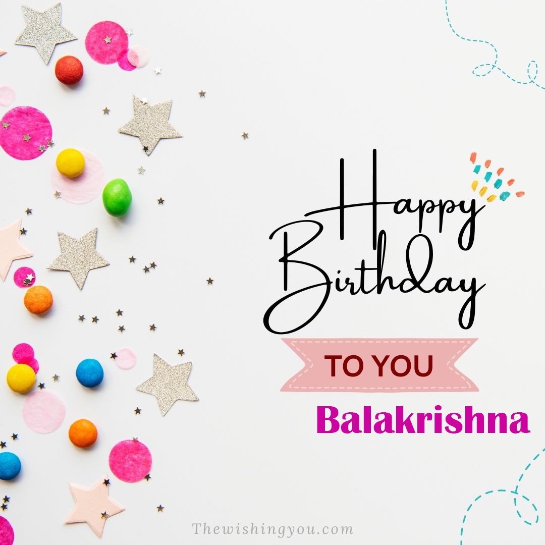 Happy birthday Balakrishna written on image Star and ballonWhite background