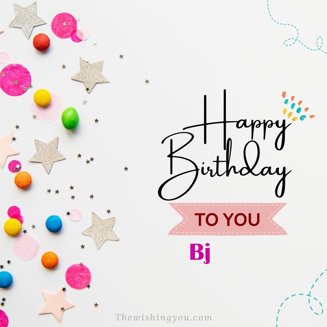 Happy birthday Bj written on image Star and ballonWhite background
